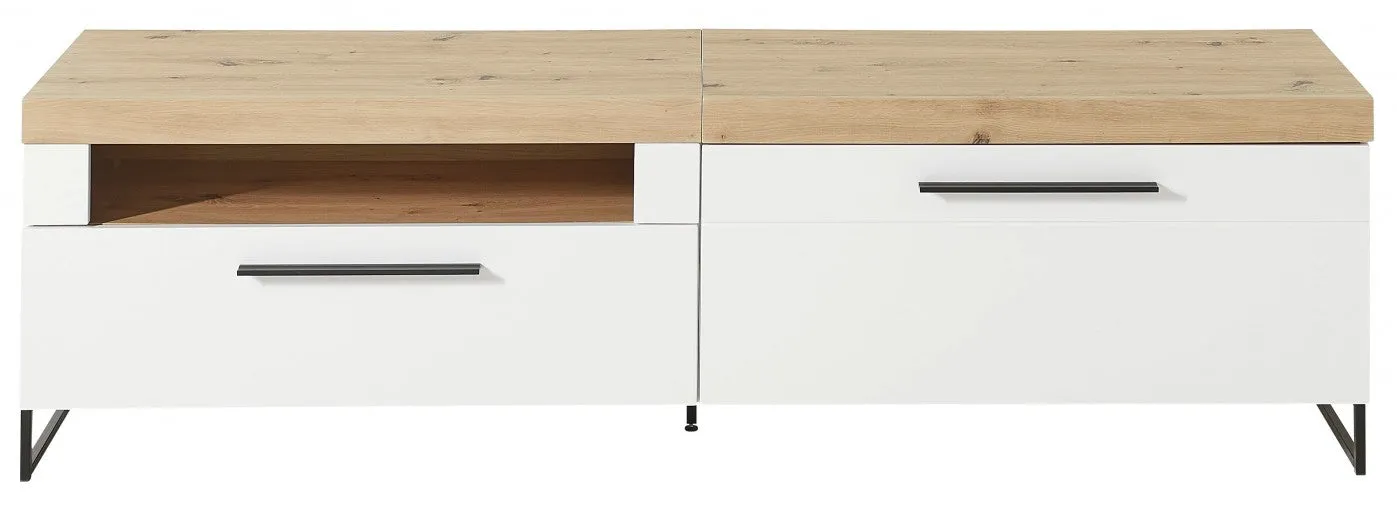 Commode TV en MDF, avec 1 tiroir et 1 porte Loftis Blanc / Chêne, l192xA44xH55 cm