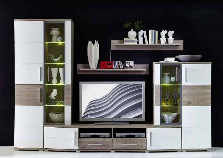 Ensemble de meubles de salon en aggloméré et MDF, 6 pièces Jenise I Blanc / Chêne