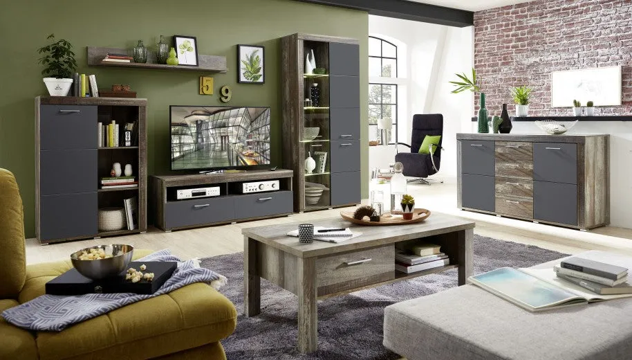 Ensemble de meubles de salon en aggloméré et MDF, 6 pièces Krone II Graphite / Natur