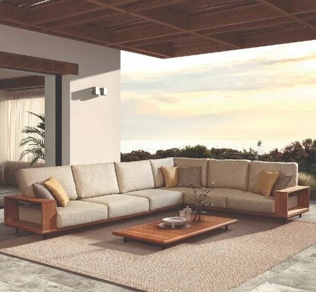 Salon de jardin Cabo Verde teak et oléfine - bois teck/écru