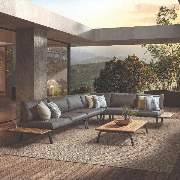 Salon de jardin Durban aluminium, teck et oléfine - bois teck/anthracite