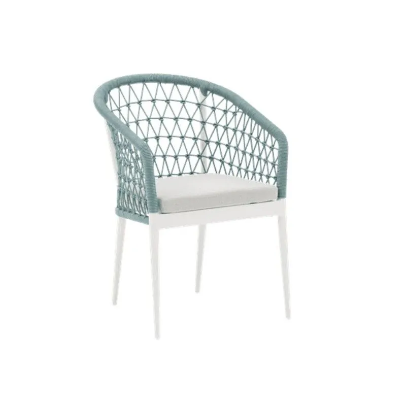 Chaise de jardin avec accoudoirs en aluminium et corde en blanc et aqua, 56 x 62 x 81 cm | Nélayan