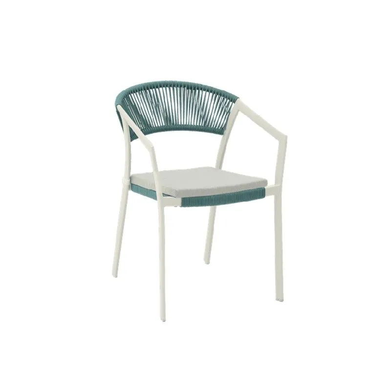 Chaise de jardin avec accoudoirs en aluminium et corde nautique en blanc et aqua, 56 x 61 x 79 cm | Appelton