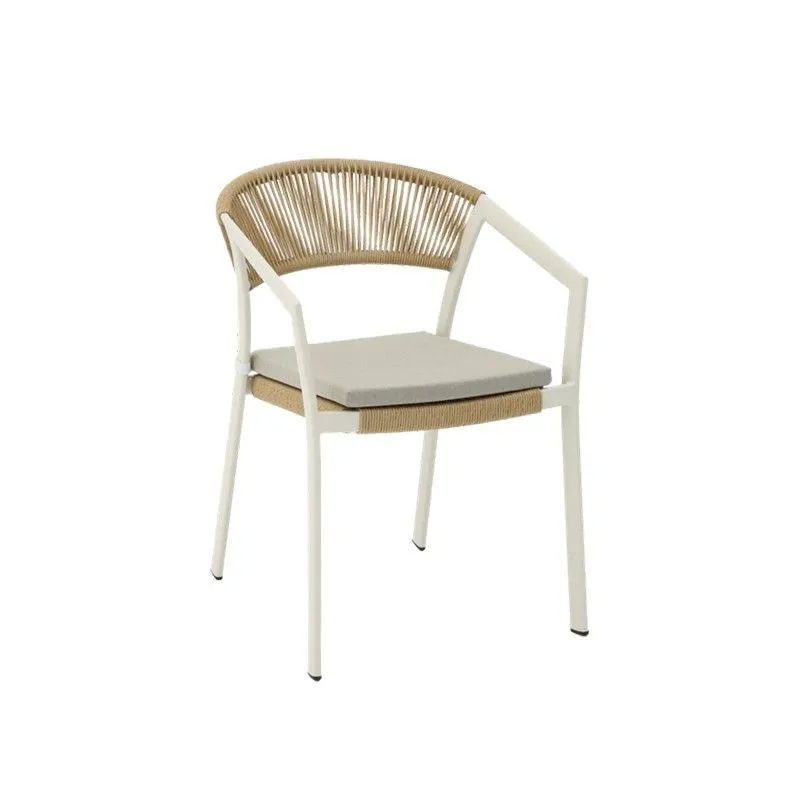 Chaise de jardin avec accoudoirs en aluminium et corde nautique en blanc et naturel, 56 x 61 x 79 cm | Appelton
