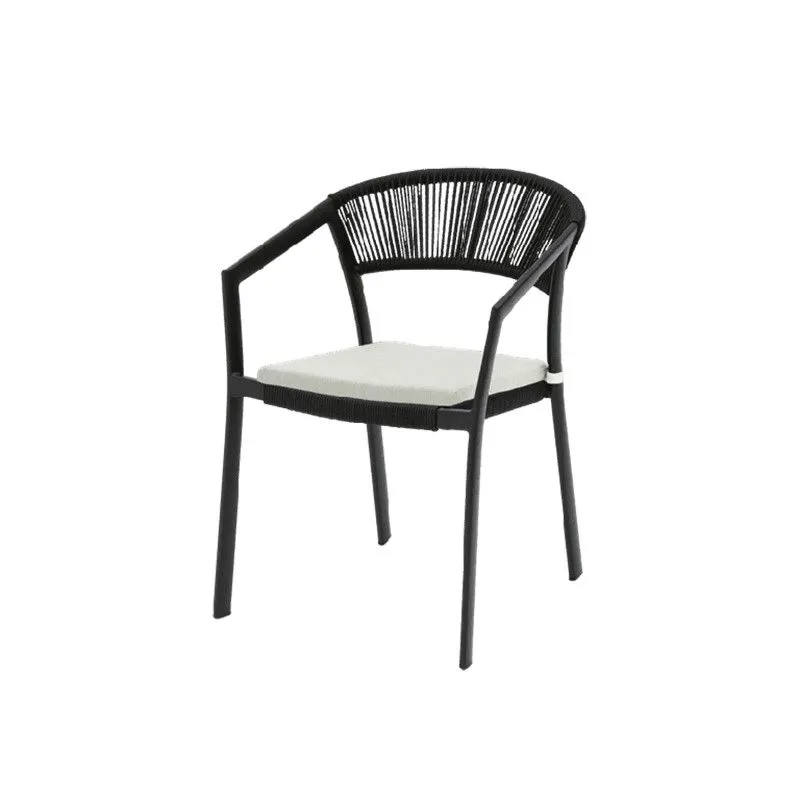 Chaise de jardin avec accoudoirs en aluminium et corde nautique noire, 56 x 61 x 79 cm | Appelton