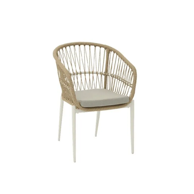 Chaise de jardin avec accoudoirs en aluminium et tressage synthétique en blanc et naturel, 56 x 60 x 81 cm | Richmond