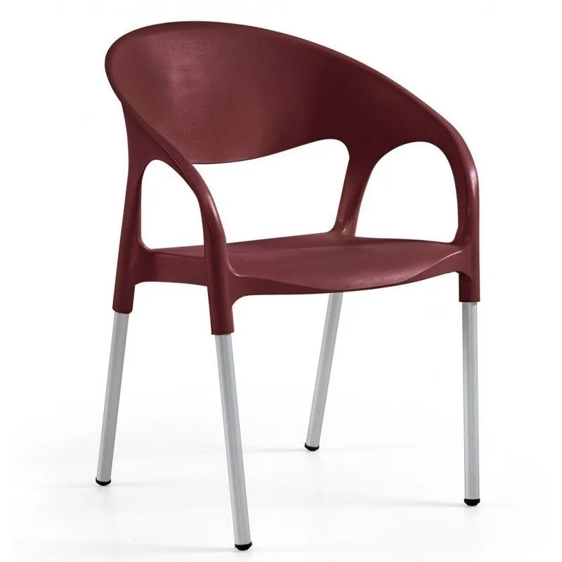 Chaise de salle à manger en plastique et aluminium Moon Bordeaux/Beige, 56x55x80 cm