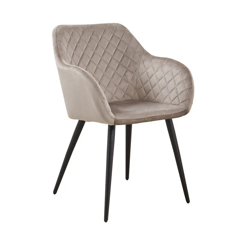 Chaise de salle à manger Rolando en velours taupe/noir et métal, 60'5x52x83'5 cm