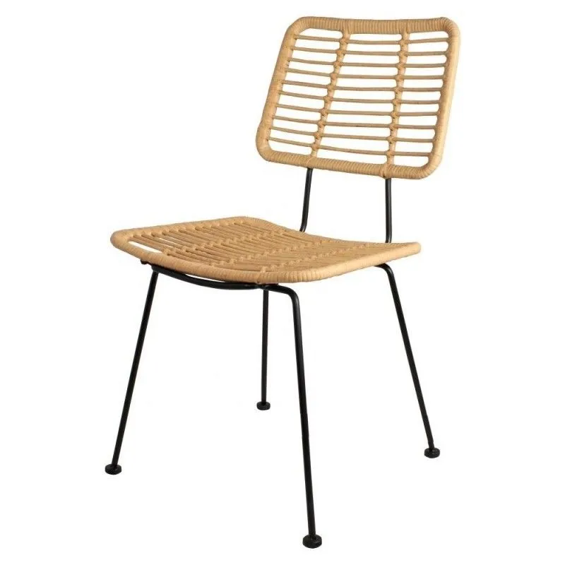 Chaise de salle à manger Sumatra en rotin et métal naturel/noir, 55x58x82 cm