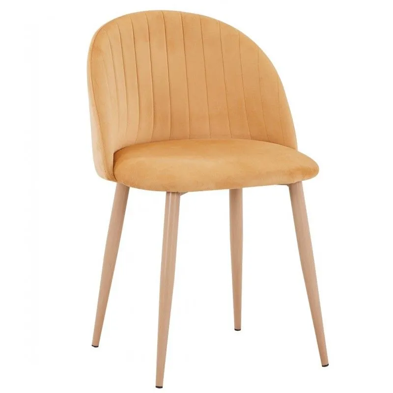 Chaise de salle à manger en velours moutarde/beige et métal, 47'5x53x76'5 cm