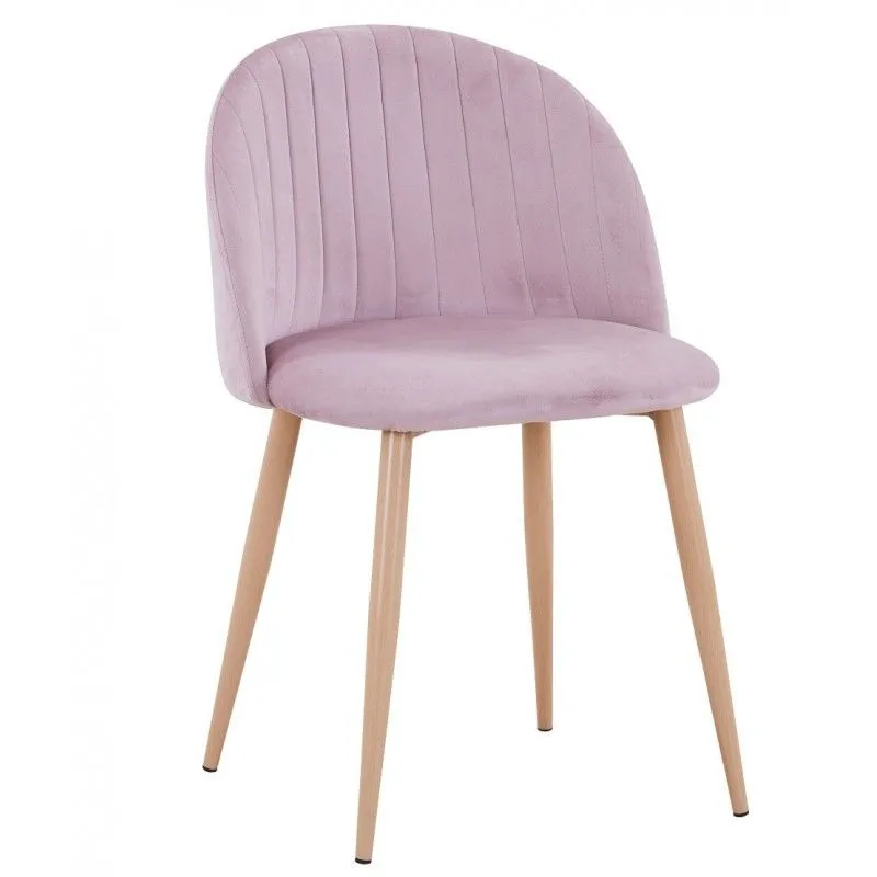 Chaise de salle à manger en velours rose/beige et métal, 47'5x53x76'5 cm