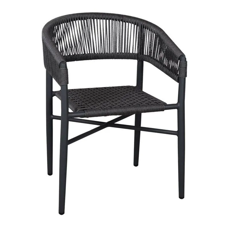 Chaise en métal gris et corde synthétique, 58x57x78cm