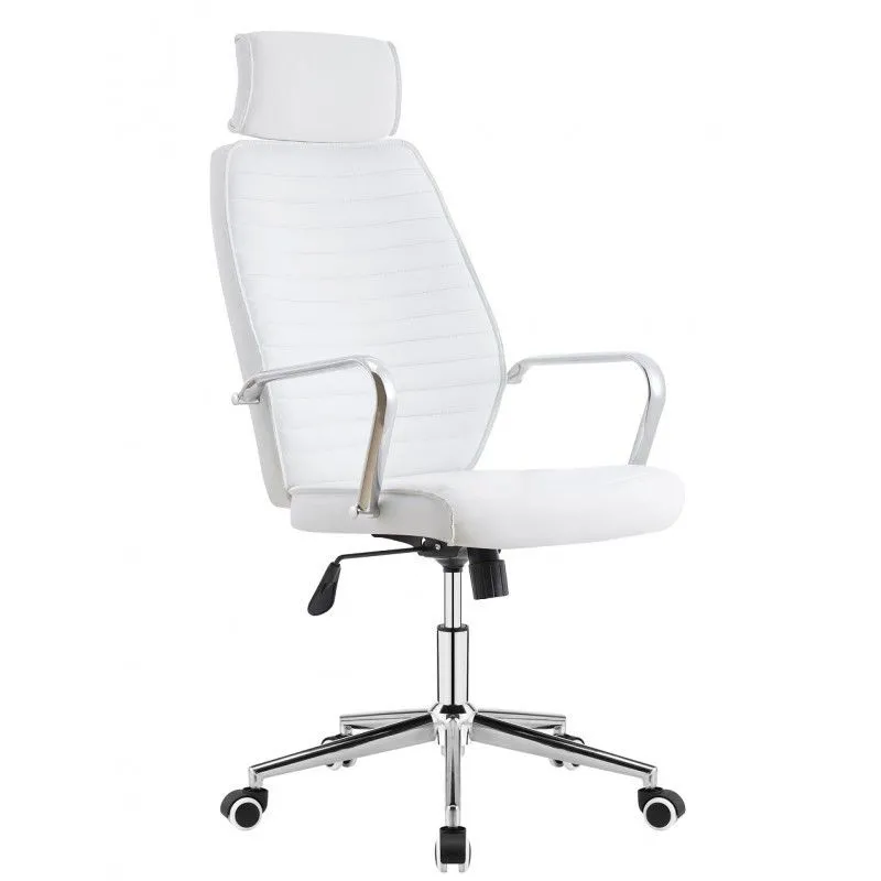 Chaise de bureau Bratislava en similicuir blanc et métal à roulettes, 61x67x112/126 cm