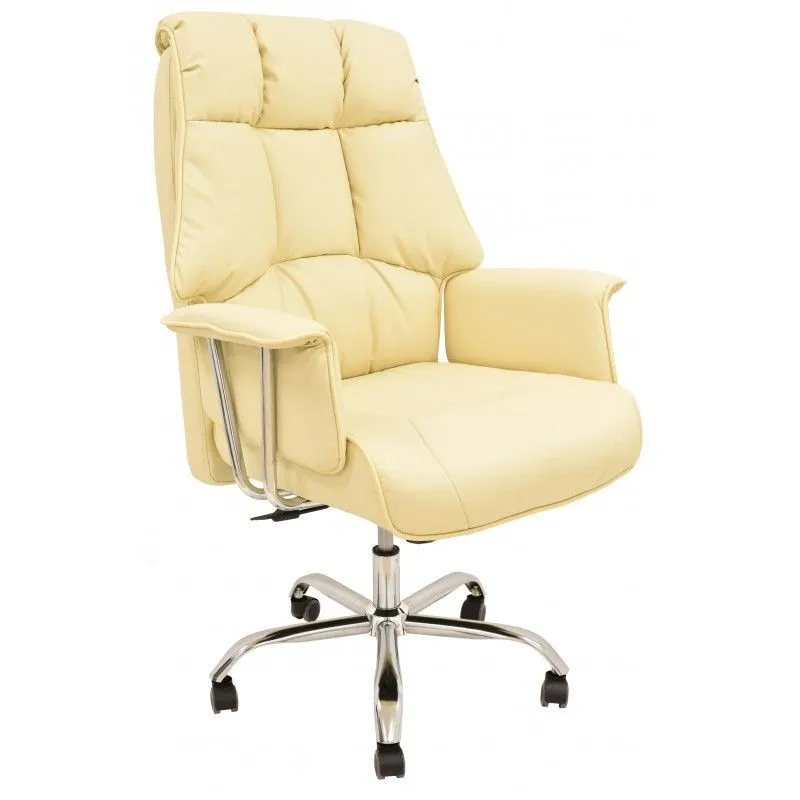 Chaise de bureau à roulettes Firenze en similicuir et métal beige, 62x76x116/124 cm