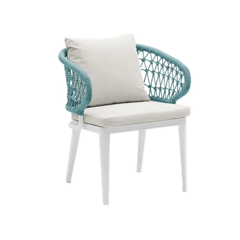 Chaise de salle à manger de jardin en aluminium et corde nautique en blanc et aqua, 63,5 x 63 x 85 cm | Isabelle
