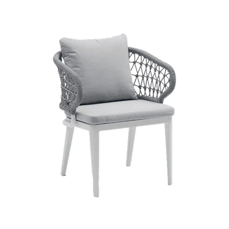 Chaise de salle à manger de jardin en aluminium et corde nautique en blanc et gris, 63,5 x 63 x 85 cm | Isabelle