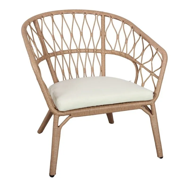 Fauteuil d'extérieur en métal et rotin synthétique naturel, 78 x 76 x 80 cm | Ōgaro