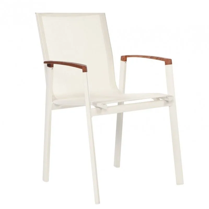 Chaise d'extérieur Rosauro en aluminium et blanc/teck naturel, 47x52x84 cm