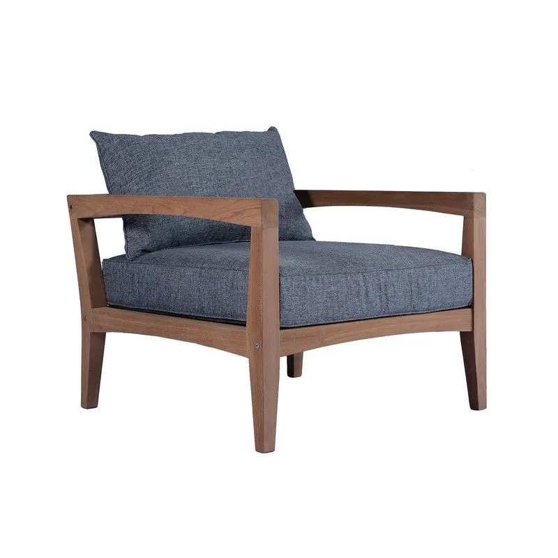 Fauteuil de jardin en bois de teck et tissu miel et gris foncé, 87 x 89 x 88 cm | Roxas