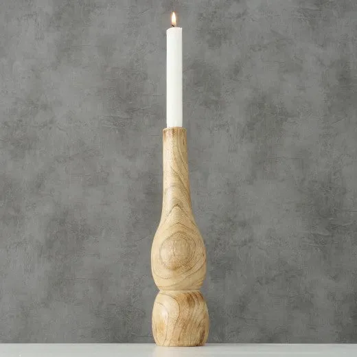 Bougeoir en bois naturel Noria, Ø8xH29 cm