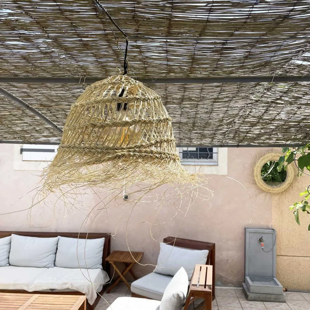 Abat-jour pour suspension ajourée L du Maroc Module en paille tressée