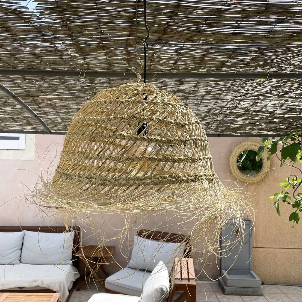 Abat jour pour Lampe ajourée XL en paille du Maroc tressée