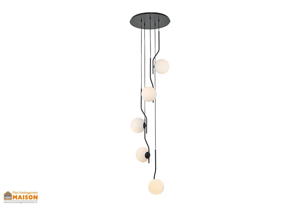 Suspension luminaire en métal 5 globes noir mat – Maui