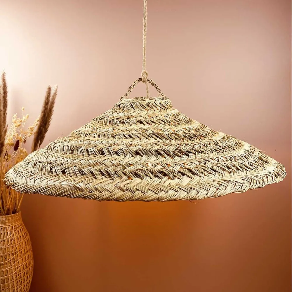 Abat-jour en paille forme Parasol pour luminaire fibre alfa sans frange