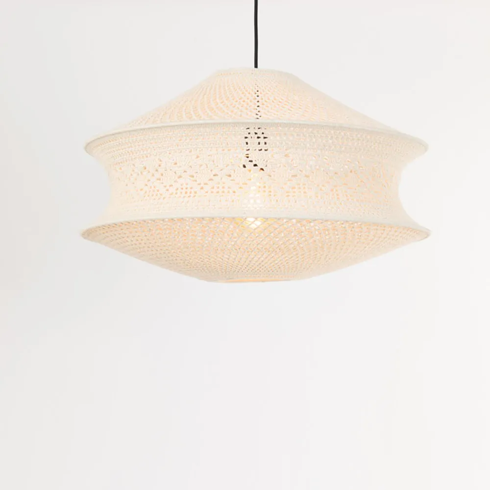 Suspension en tissu Macramé écru XL avec monture E27 noire