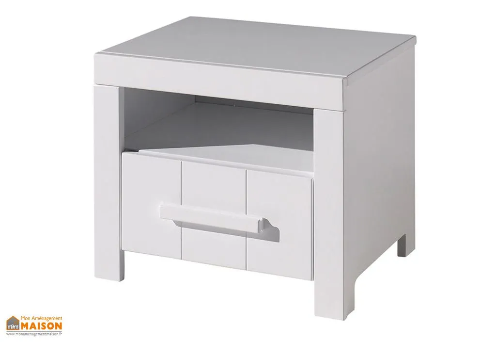 Table de Chevet en Bois Massif Blanc 1 Tiroir 39 x 50 cm Erik