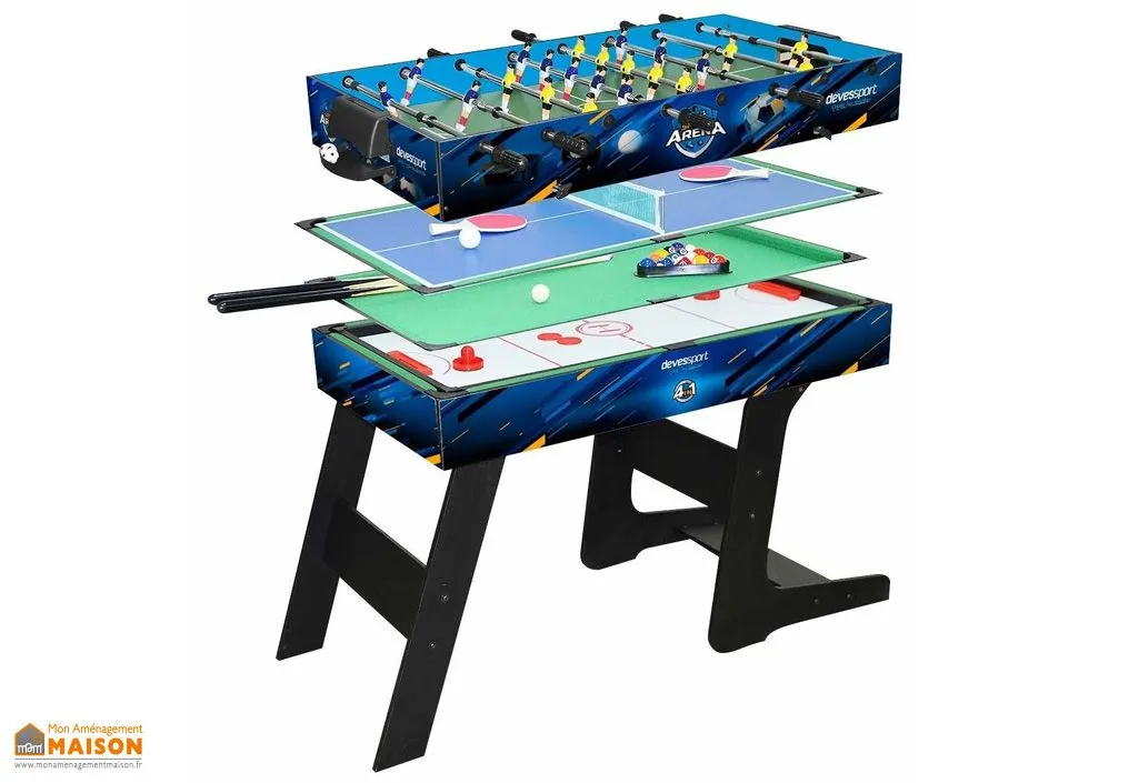 Table multi jeux 4 en 1 - babyfoot, air hockey, ping pong et billard