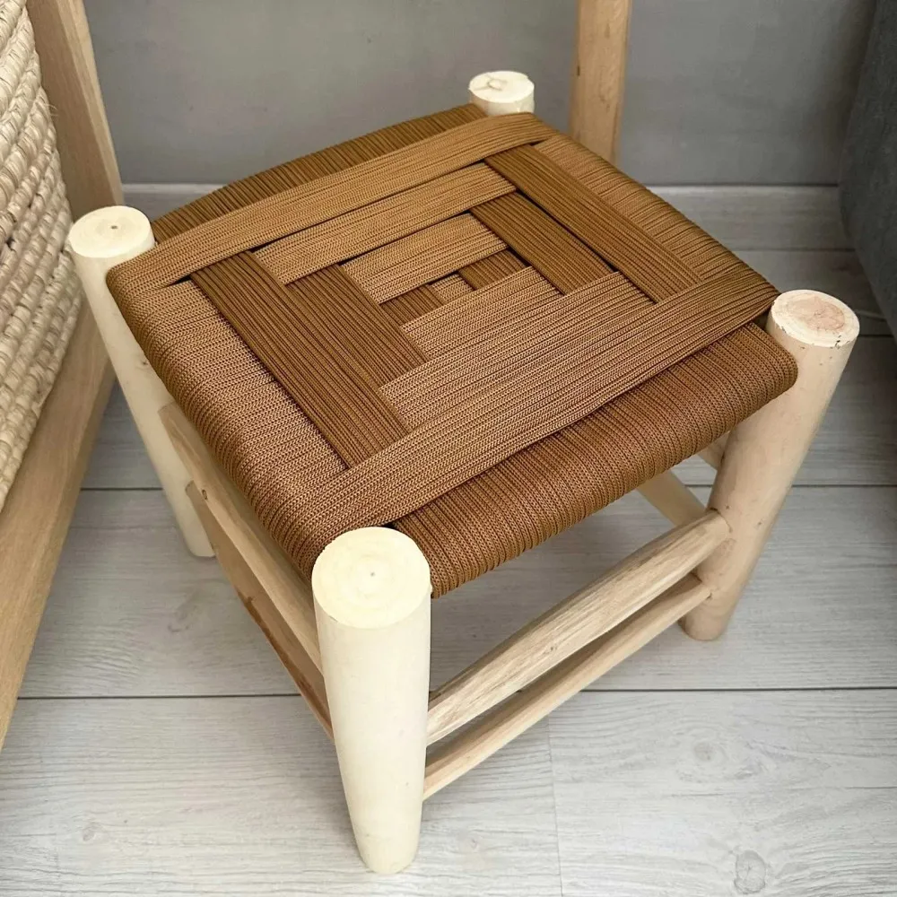 Tabouret marocain en corde camel H30cm