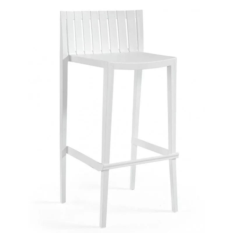 Tabouret haut Chopin avec dossier en plastique blanc, 50x45x99 cm