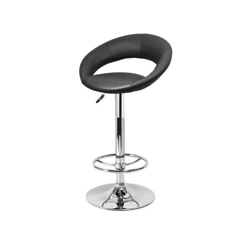 Tabouret Haut Luxus avec Dossier en Simili Cuir et Métal Noir/Argent, 63x53x88/110 cm