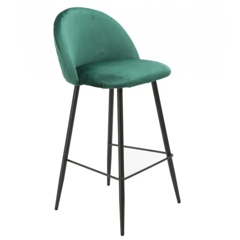 Tabouret haut Magda avec dossier en velours vert/noir et métal, 47x50x96 cm