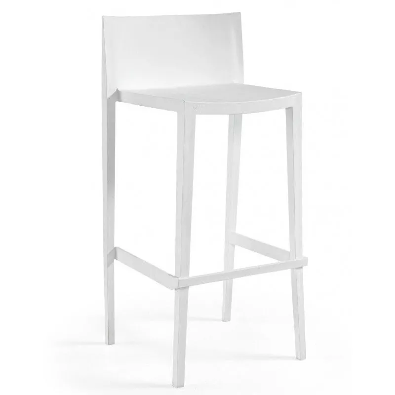 Tabouret haut Sunny-99 avec dossier en plastique blanc, 50x45x99 cm