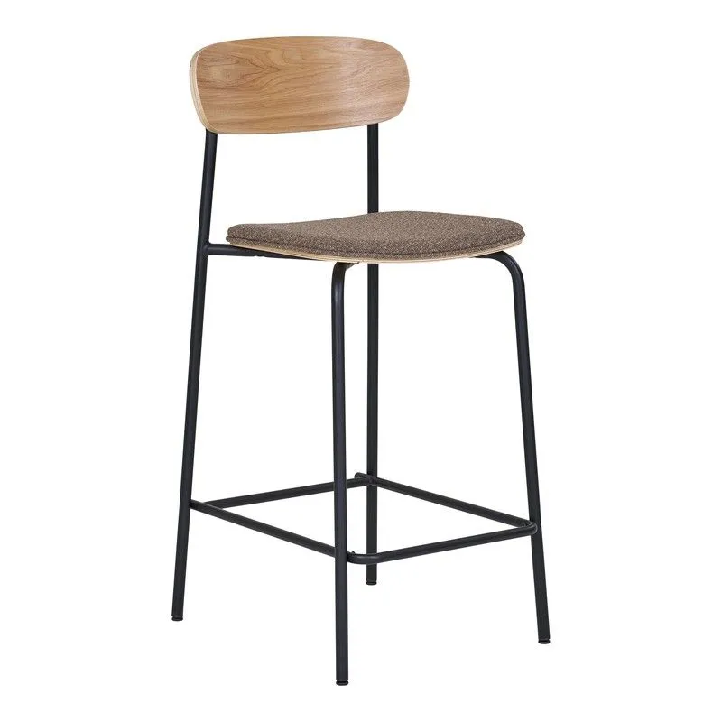 Tabouret haut en bois de frêne naturel et marron, 49 x 42,5 x 95 cm | Estepona