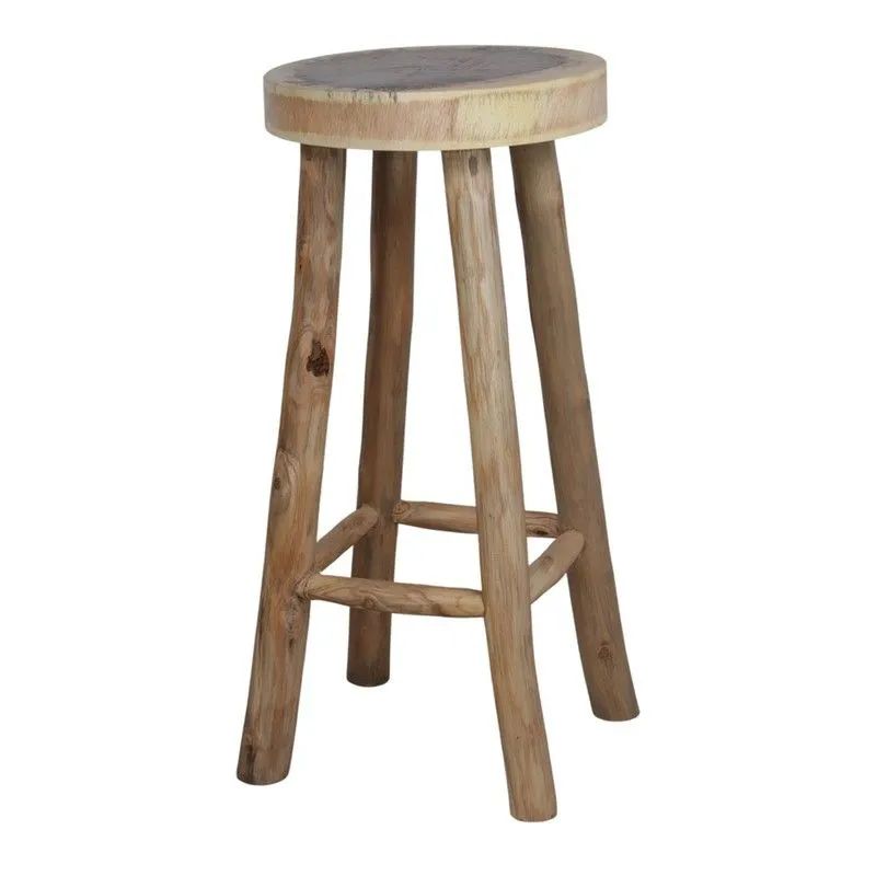 Tabouret haut en bois tropical naturel, Ø 40 x 72 cm | Dérive
