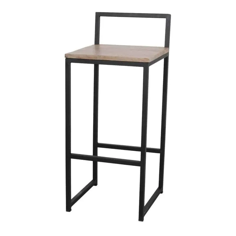 Tabouret haut en bois et acier noir et naturel, 39 x 40 x 88 cm | inalameda