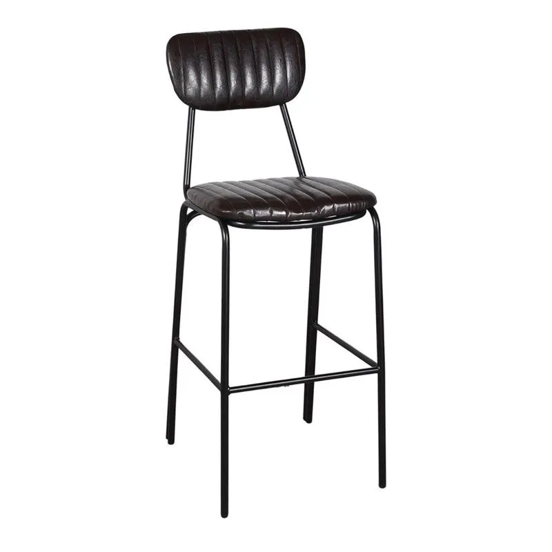 Tabouret haut en métal et simili cuir marron, 44 x 50 x 112 cm | Addy
