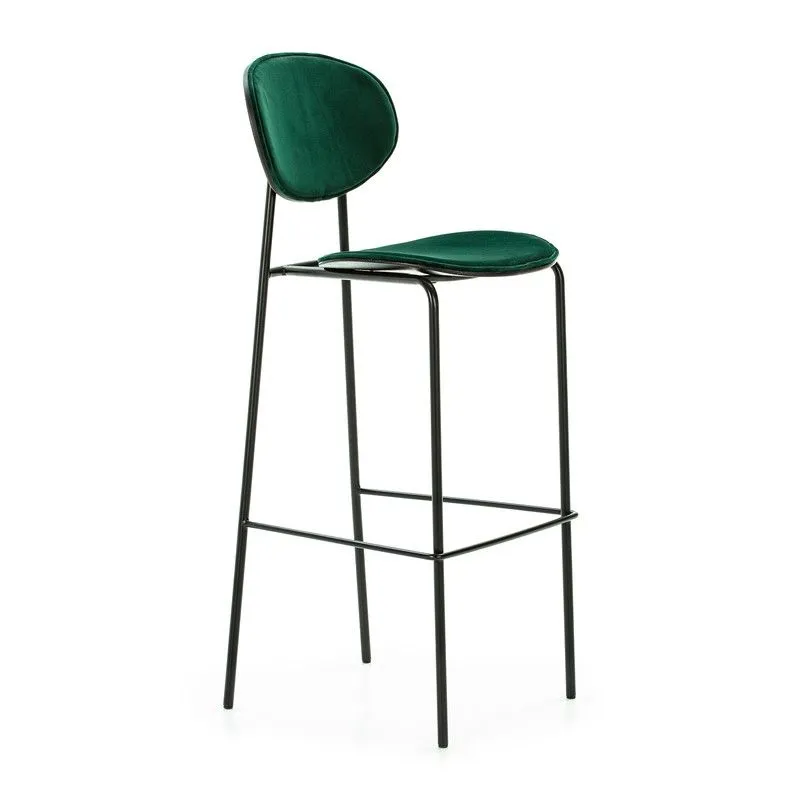 Tabouret haut velours vert/noir et métal, 42 x 51 x 107 cm