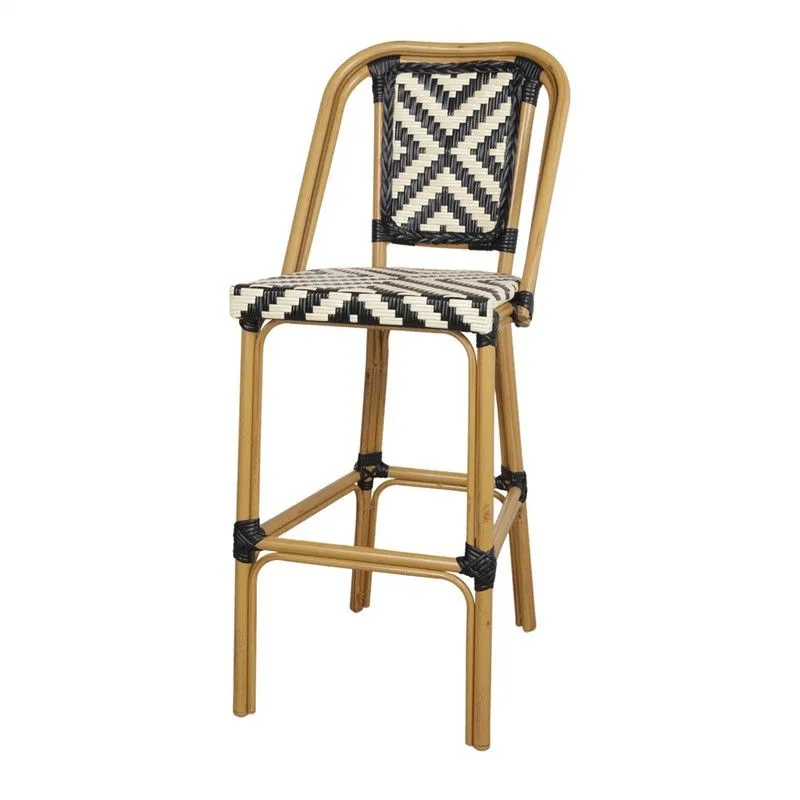 Tabouret haut en rotin synthétique noir et blanc, 47 x 57,5 x 114 cm | Vénus