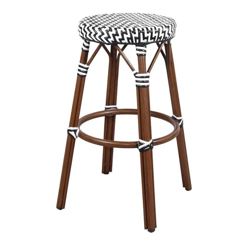 Tabouret haut en rotin synthétique noir et blanc, Ø 42 x 75 cm | Gênes