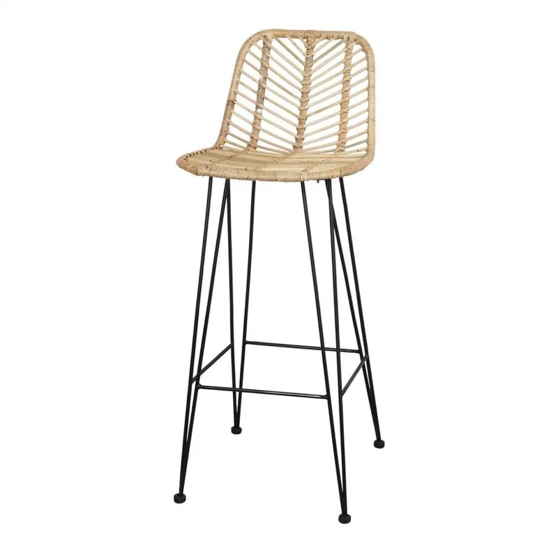 Tabouret haut en rotin et acier naturel, 41 x 49 x 104 cm | Médée