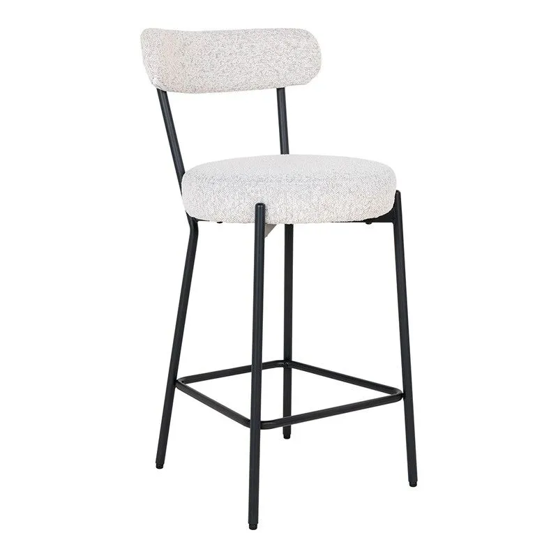 Tabouret haut en tissu bouclé blanc, 46 x 39 x 90 cm | Badalona
