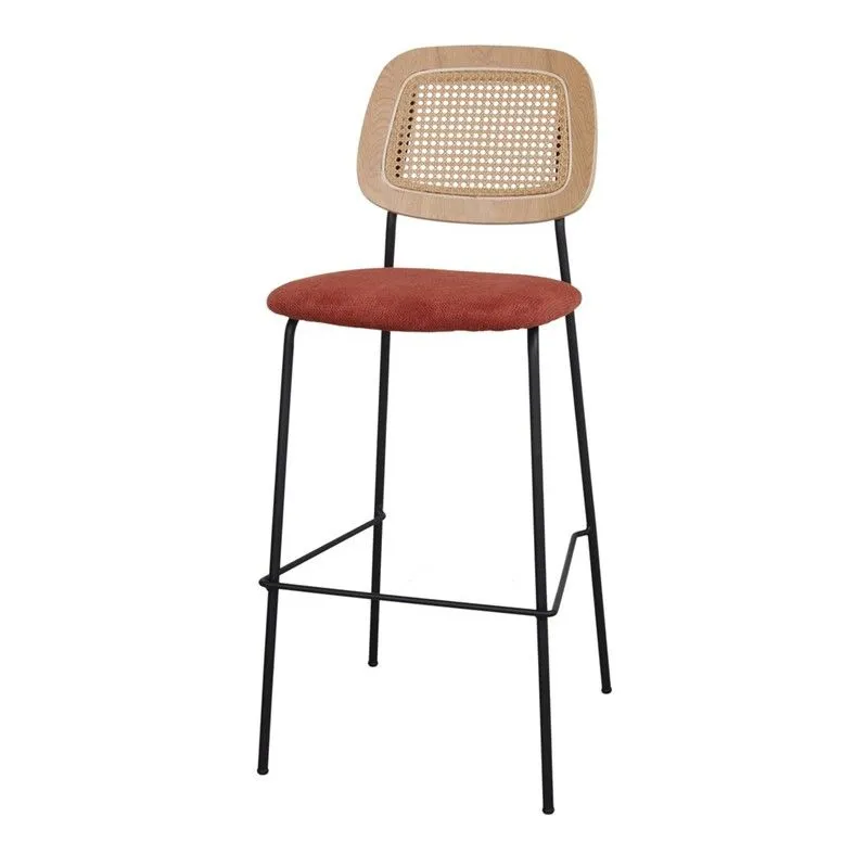 Tabouret haut en velours, acier et bois en terre cuite, 47 x 52 x 109 cm | Cardinal