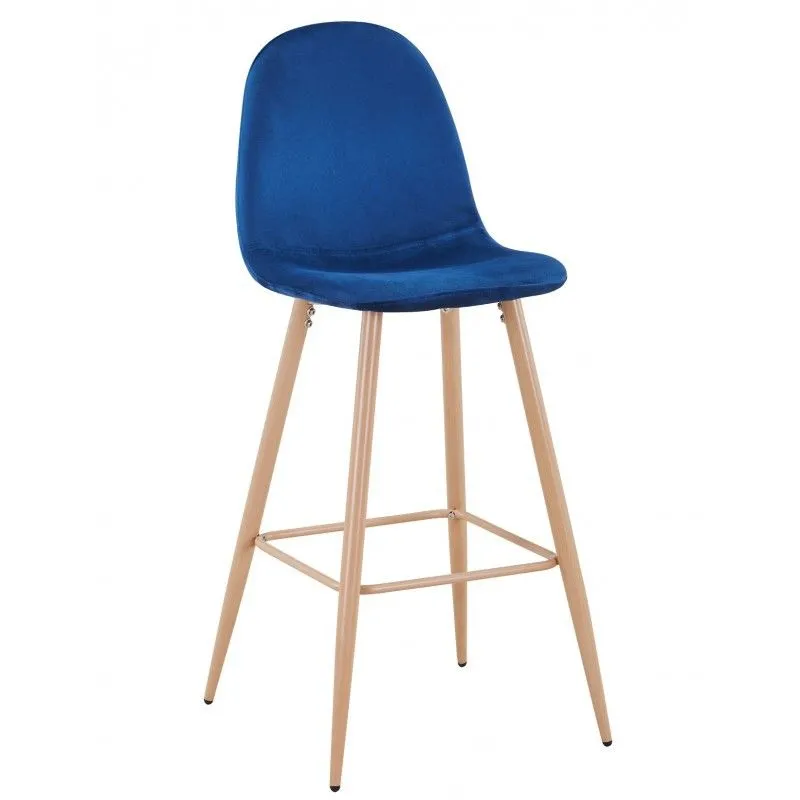 Tabouret Haute Epoque en Velours Bleu/Beige et Métal, 51x52x109,5 cm