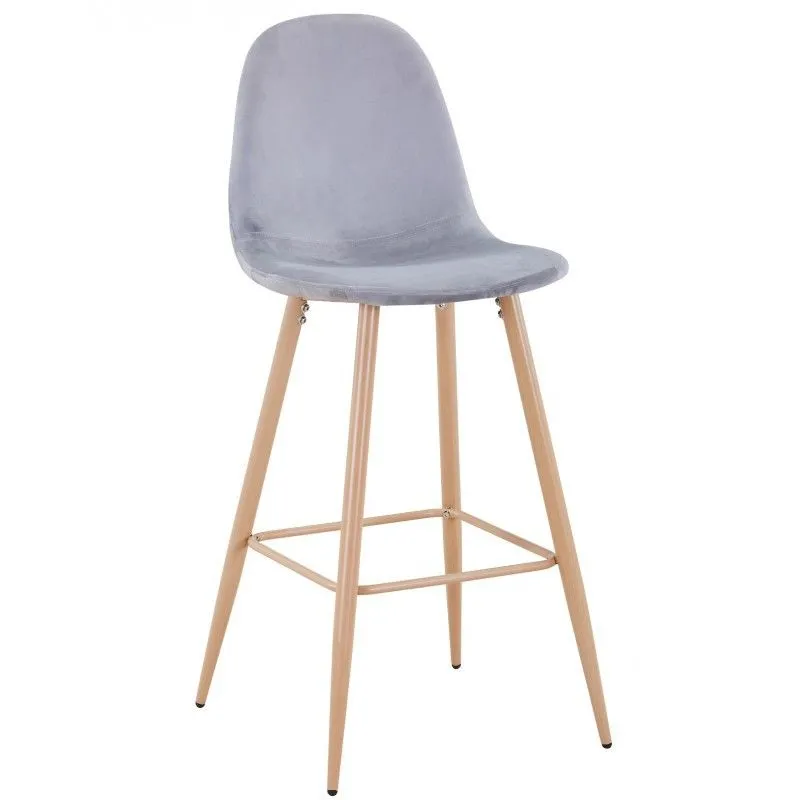 Tabouret Haute Epoque en Velours Gris/Beige et Métal, 51x52x109,5 cm