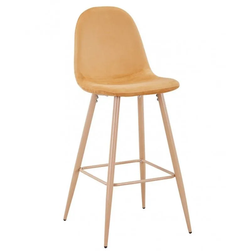 Tabouret Alto Epoque en Velours Moutarde/Beige et Métal, 51x52x109.5 cm