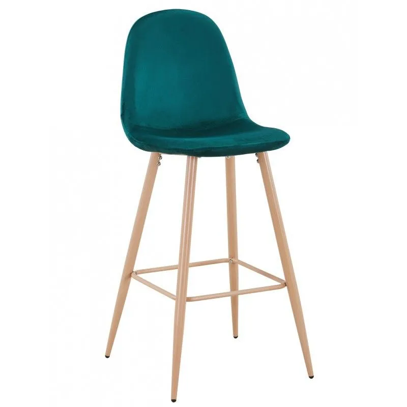 Tabouret Haute Epoque en Velours Vert/Beige et Métal, 51x52x109,5 cm